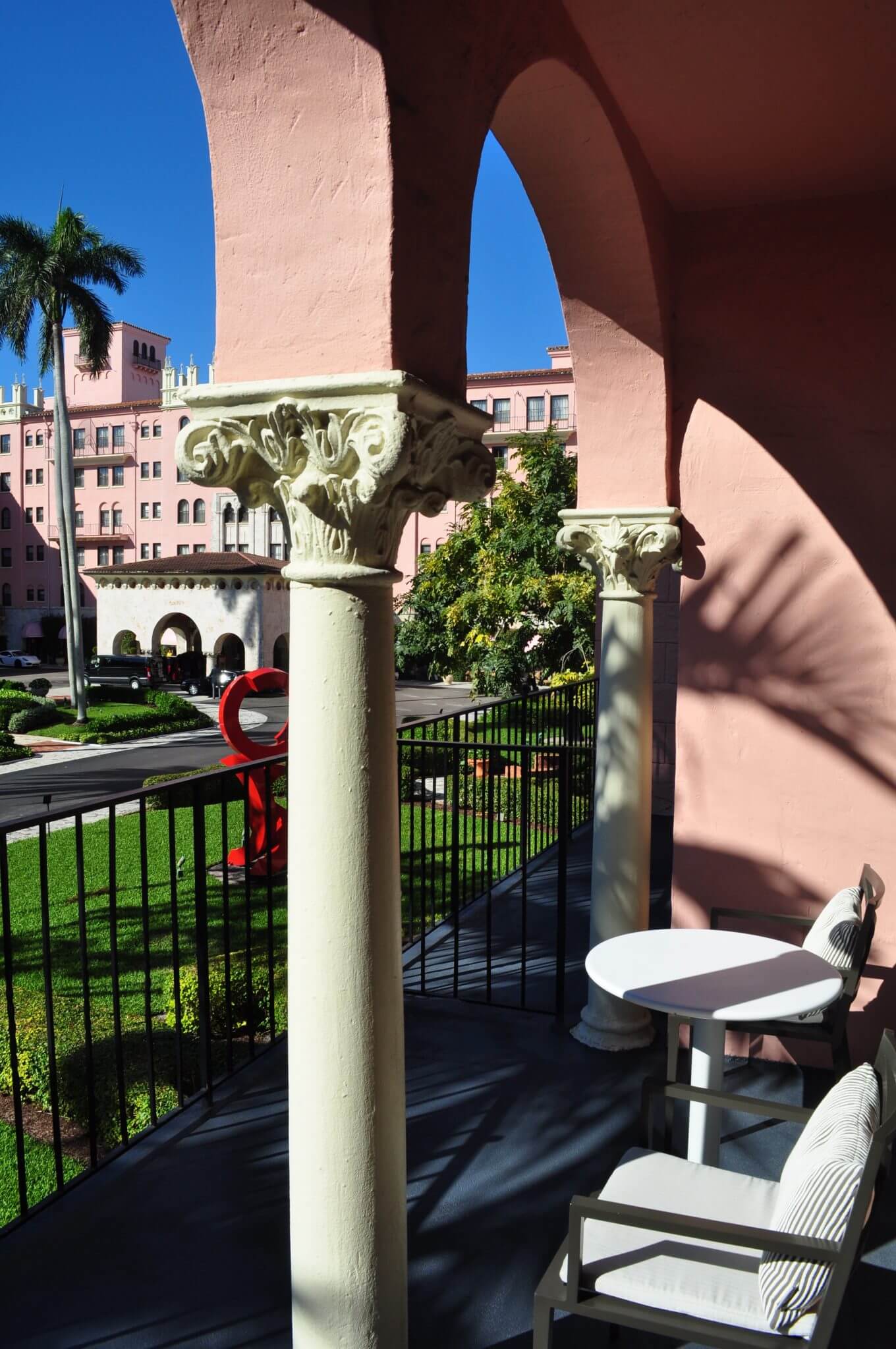 A view from the balcony in the Cloister Building at the Boca Raton Resort & Club. A Romantic Getaway in Florida.