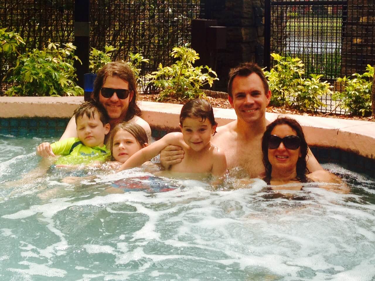 Enjoying the hot tub at the Wyndham Bonnet Creek in Orlando. A great off-site hotel at Disney World.